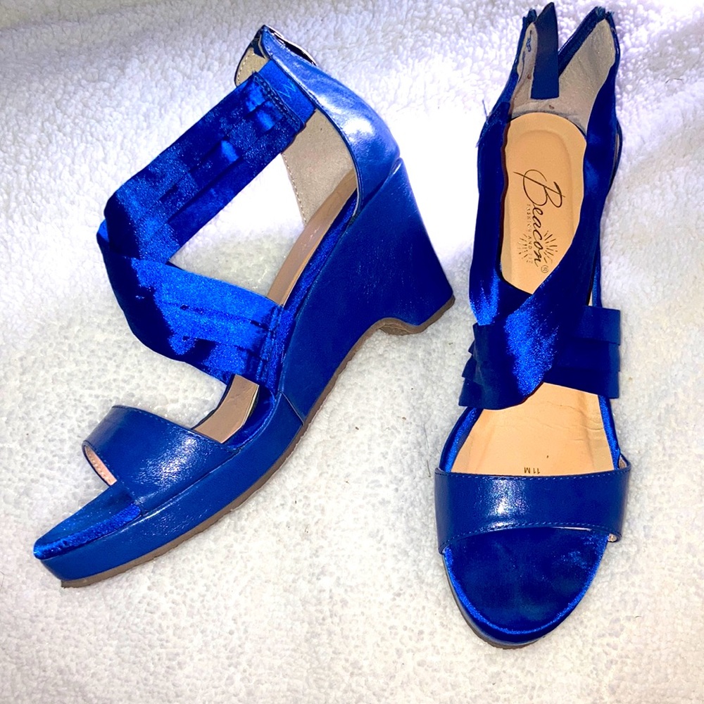 Satin strap wedge heels